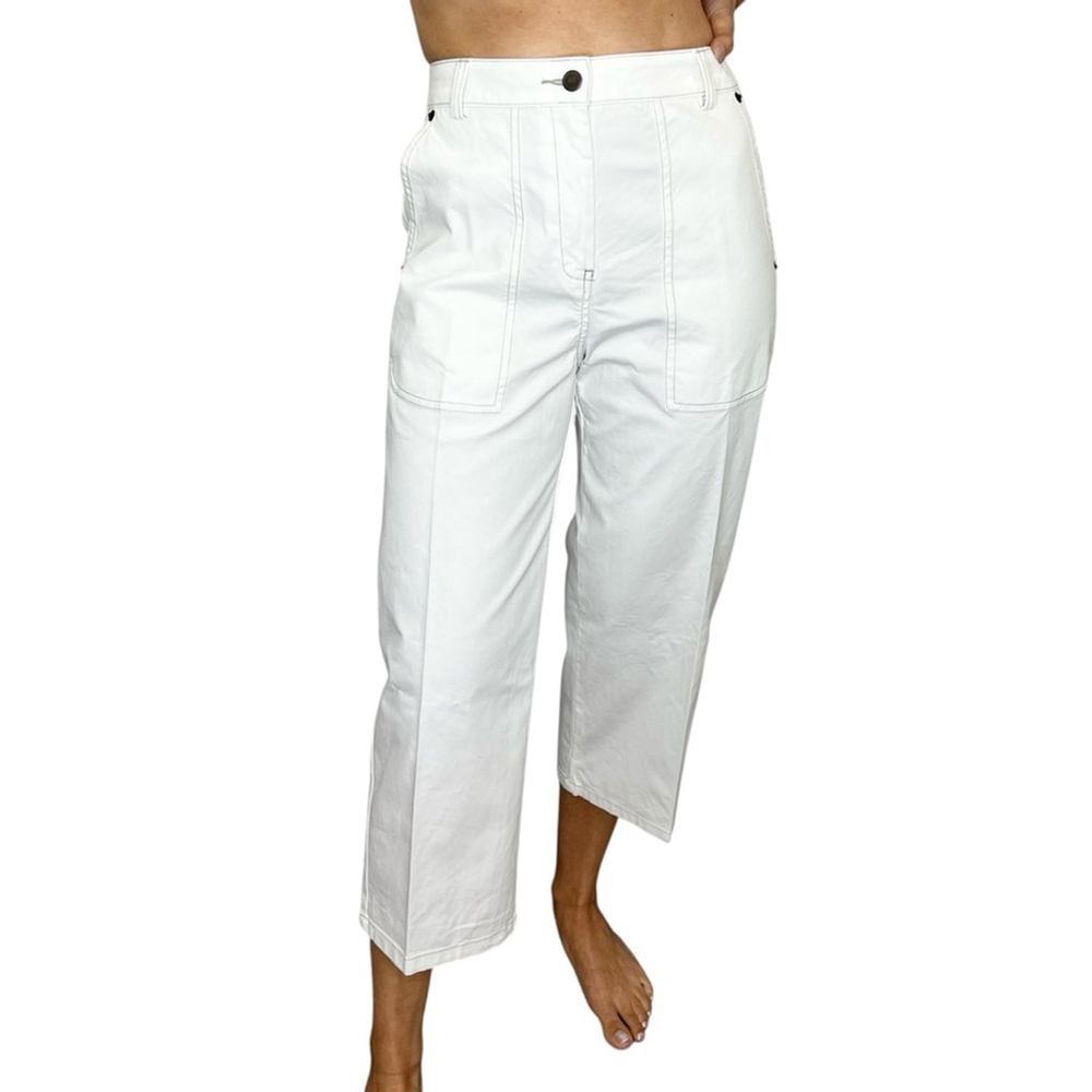 Hudson North white cotton lyocell blend wide leg cropped high rise pants 8